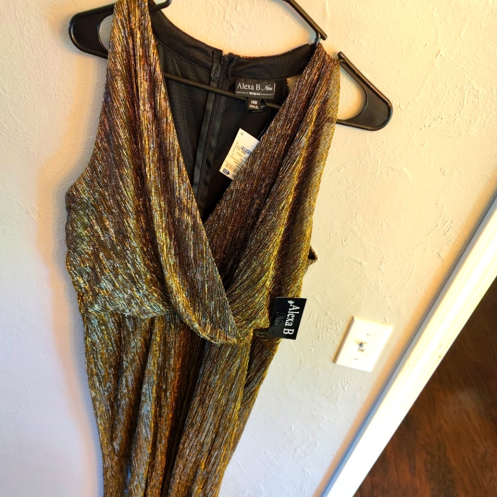 Alexa B - Shiny Gold Maxi Dress - Size 14